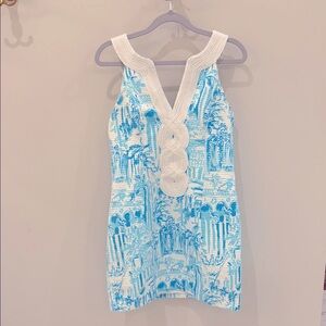 Lilly Pulitzer Blue & White Palm Beach Printed Shift Dress w/ Details
